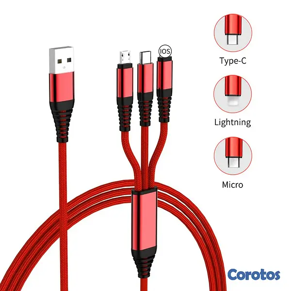 accesorios para electronica - Cable USB Para cargar celulares Iphone y Android - 3 en 1 2