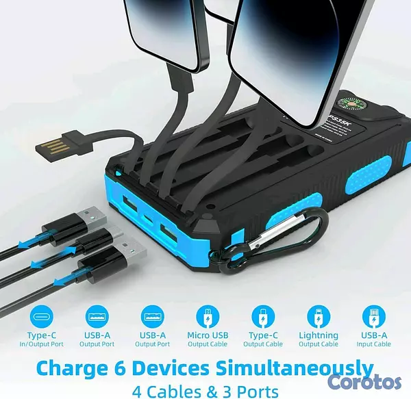 accesorios para electronica - Cargador solar 20,000 mAh ⚡ carga rápida, 4 cables, 3 puertos y linterna dual 🔋 2