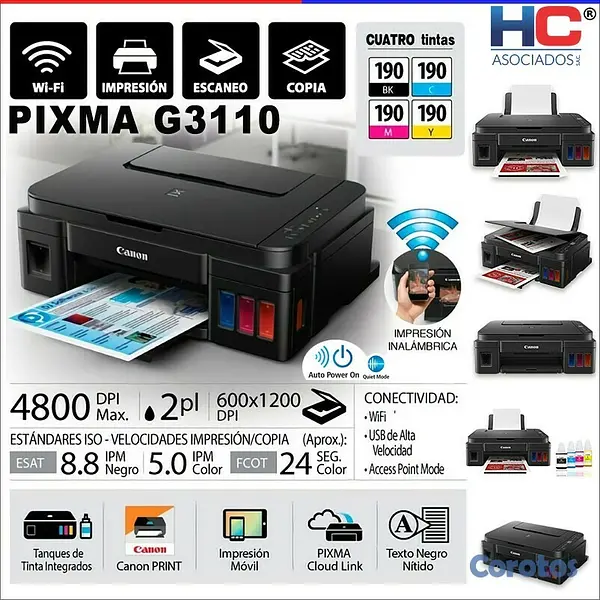 impresoras y scanners - MULTIFUNCIONAl CANON G3110 ,BOTELLA DE TINTA DE FABRICA,Wi-Fi,printer,copia,scan 3