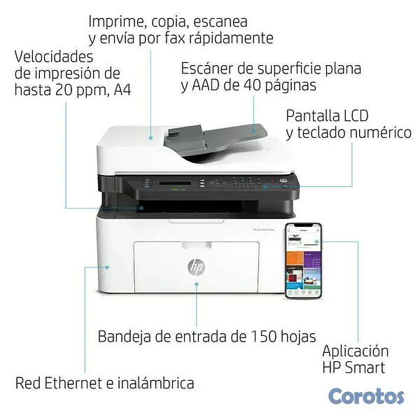 impresoras y scanners - MULTIFUNCIONAL LASER HP WI-FI LASERJET MFP M137FNW IMPRESORA,ESCANER,COPIA 2