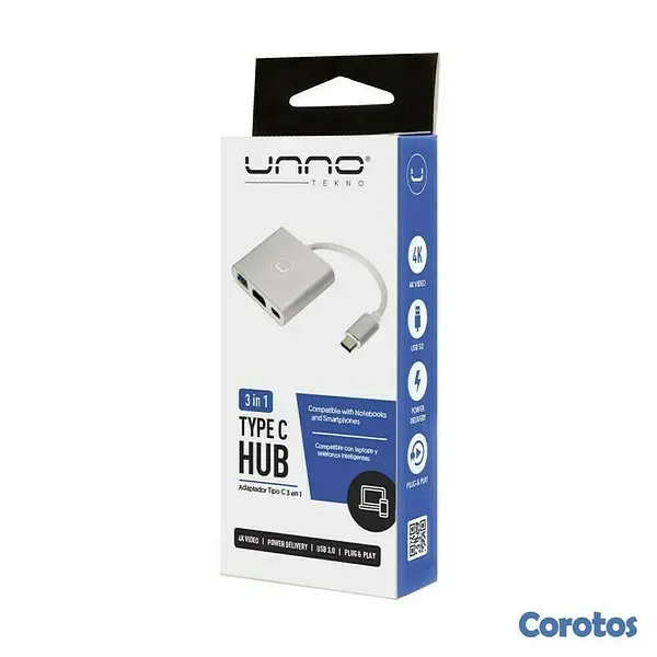impresoras y scanners - HUB TIPO C 3 EN 1 (USB 3.0-HDMI-PD) UNNO 2