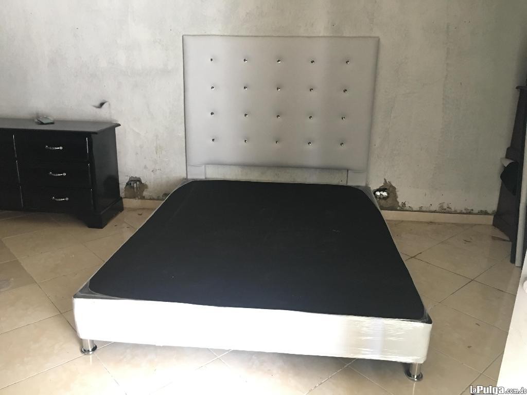 muebles y colchones - Base de Cama Tapizada y Espaldar Negra 1