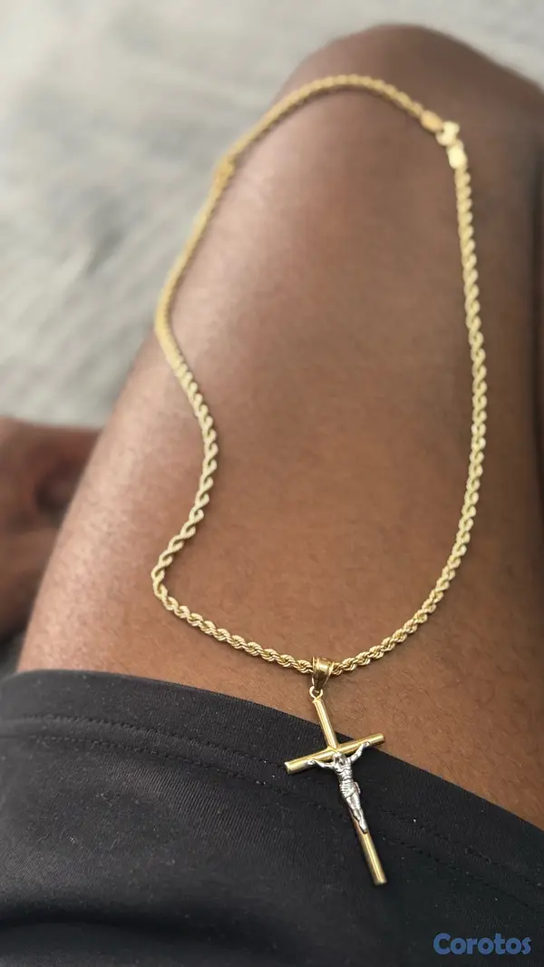 joyas, relojes y accesorios - Cadena de Oro 14k Tejido Soga con Dije de Cruz  9
