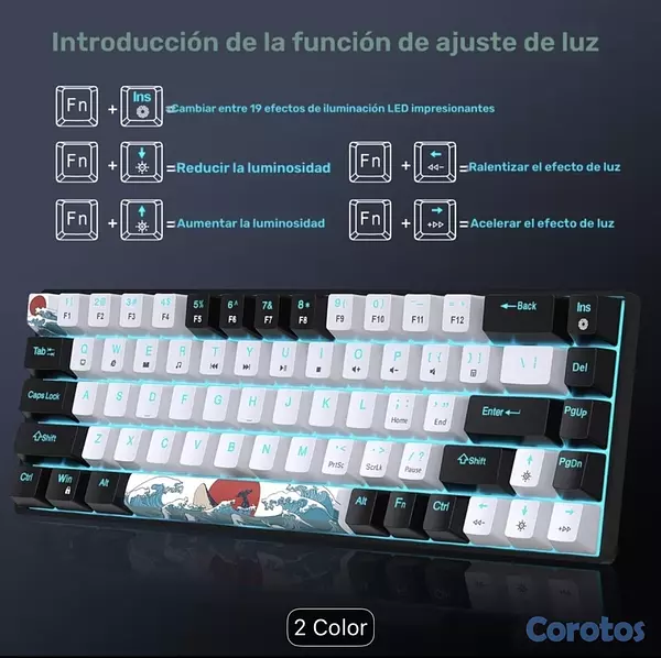 computadoras y laptops - Teclado mecanico retro iluminado color azul 10