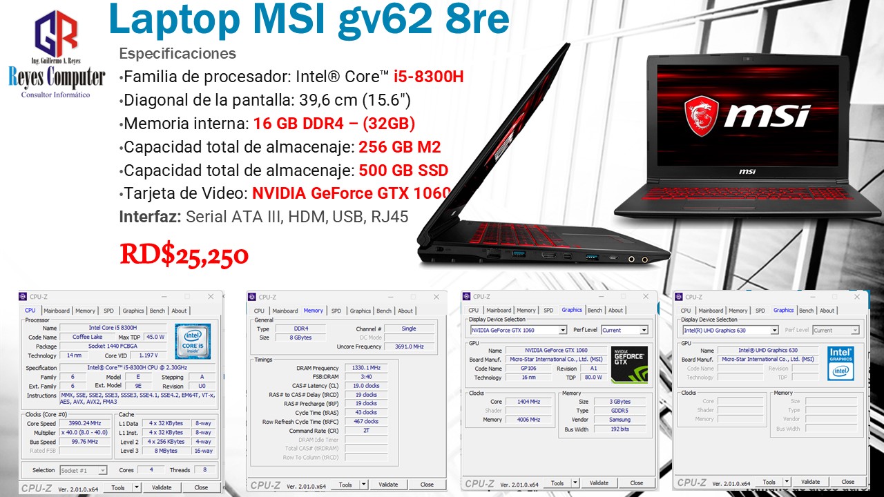computadoras y laptops - Laptop MSI gv62 8re 1