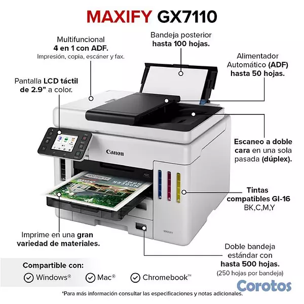 impresoras y scanners - IMPRESORA CANON MAXIFY GX7110, SISTEMA TINTA CONTI 2