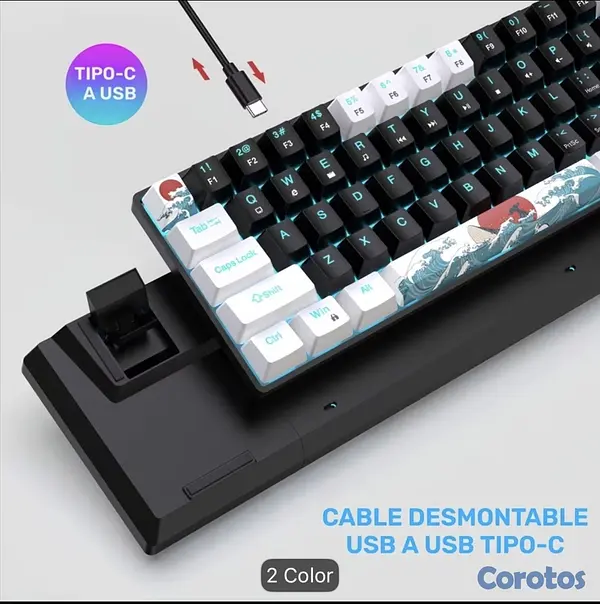 computadoras y laptops - Teclado mecanico retro iluminado color azul 7
