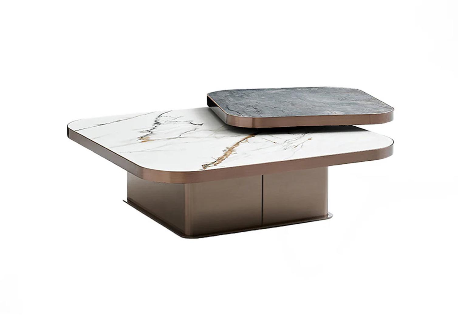 decoración y accesorios - MESA DE CENTRO ILUMEL CON TOPE EN CERAMICA GRIS Y BLANCO BASE TONALIDAD MARRON 0