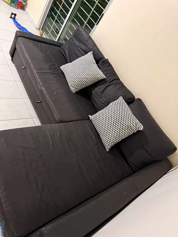 muebles y colchones - sofa cama 3 piezas color negro, de piel IKEA 6