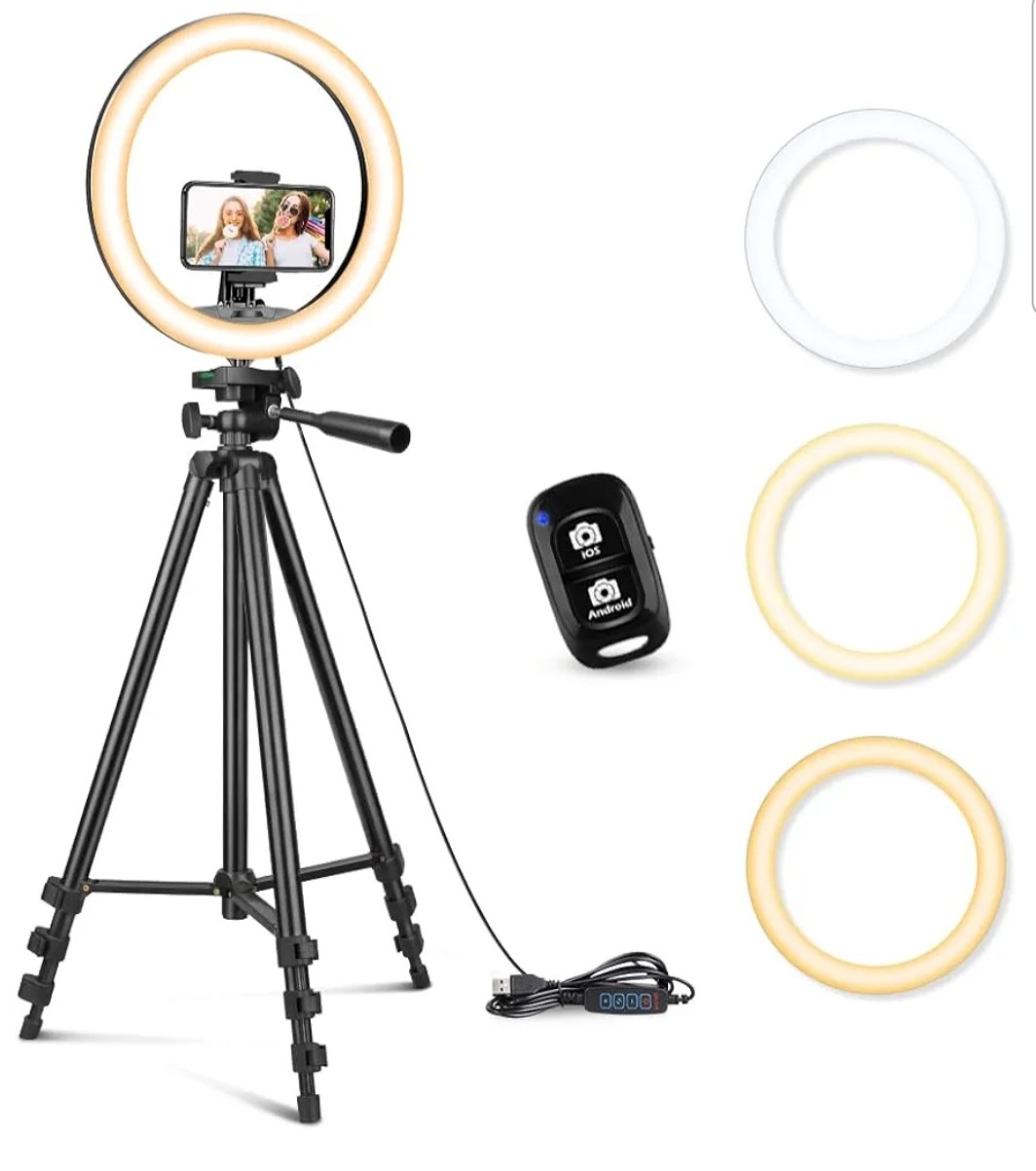 otros electronicos - 10" Ring Light with 50" extendable tripod stand and phone holder 0
