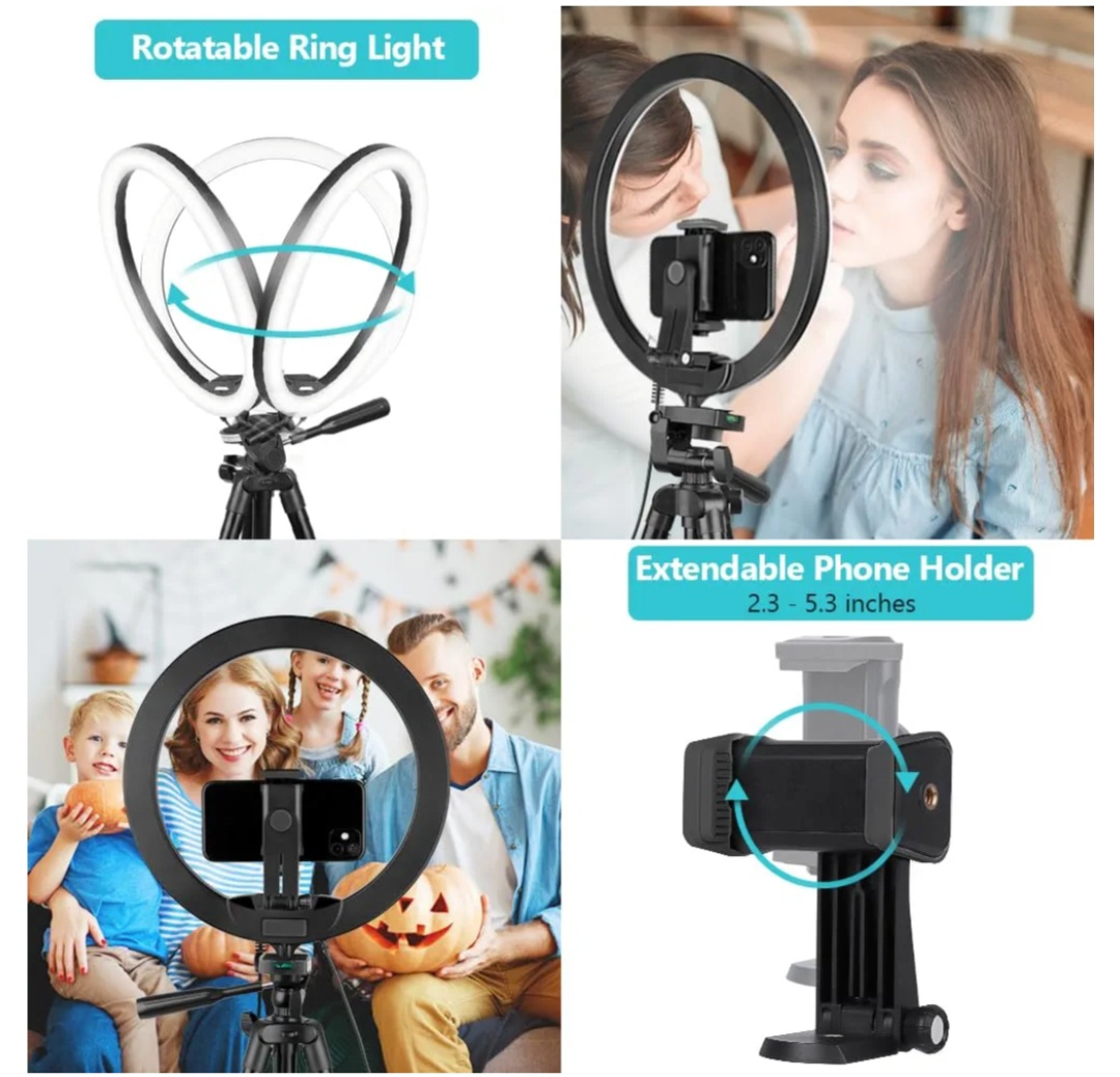 otros electronicos - 10" Ring Light with 50" extendable tripod stand and phone holder 3