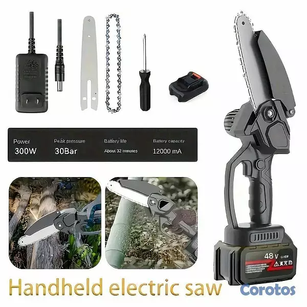 herramientas, jardines y exterior - Mini Motosierra 48V (2 Baterías) 3