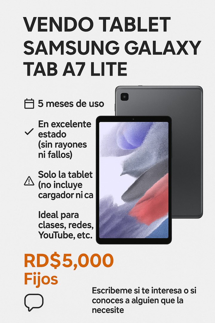celulares y tabletas - Samsung Galaxy Tab A7 Lite. 32 de almacenamiento y 4 de Ram 1