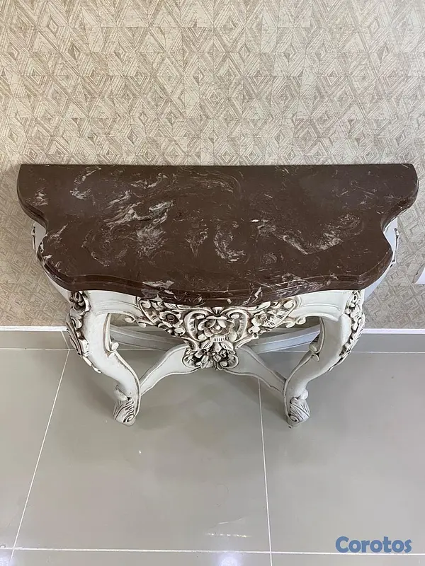 decoración y accesorios - Juego de Repisa Clásico con Pedestales en Mármol y Porcelana  2