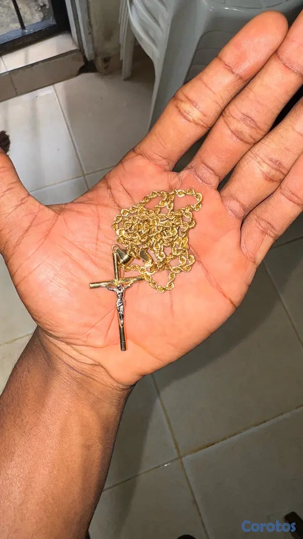 joyas, relojes y accesorios - Cadena de Oro 14k Tejido Soga con Dije de Cruz  2