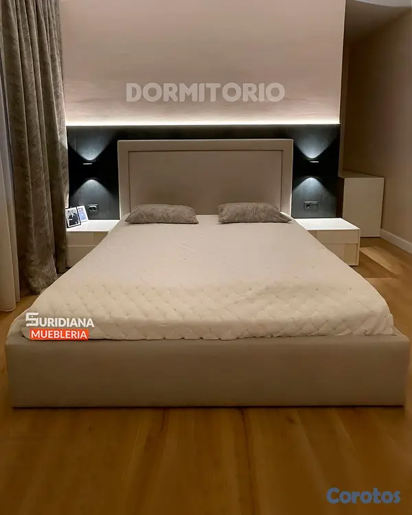 muebles y colchones - Cama tapizada color Beige+ Colchon. Nueva 7