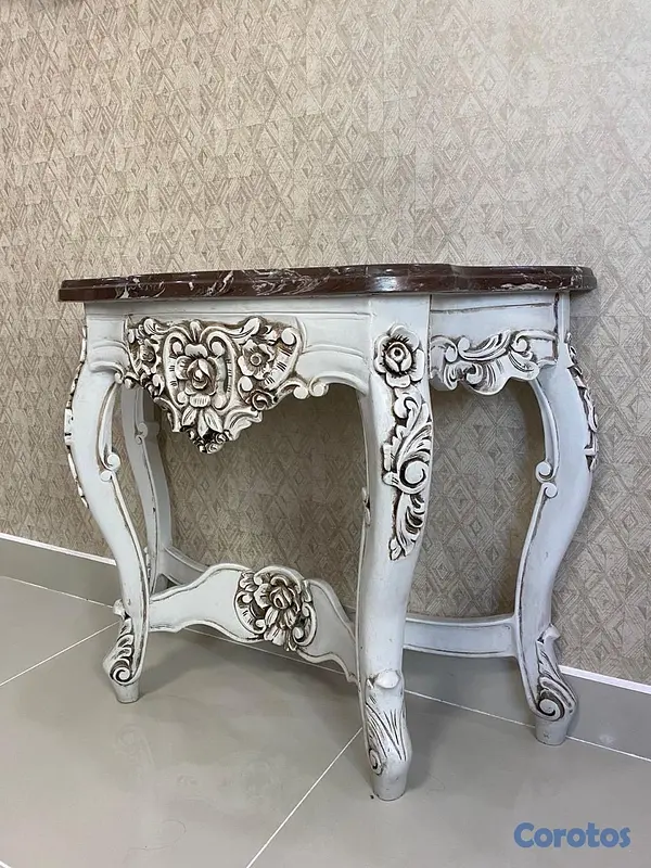 decoración y accesorios - Juego de Repisa Clásico con Pedestales en Mármol y Porcelana  3