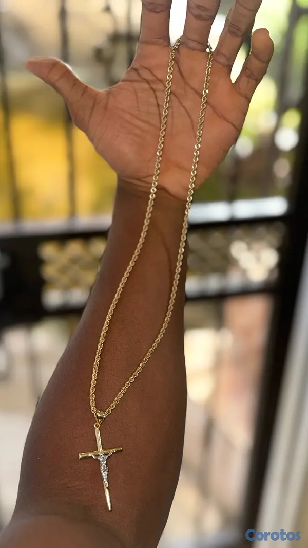 joyas, relojes y accesorios - Cadena de Oro 14k Tejido Soga con Dije de Cruz  3