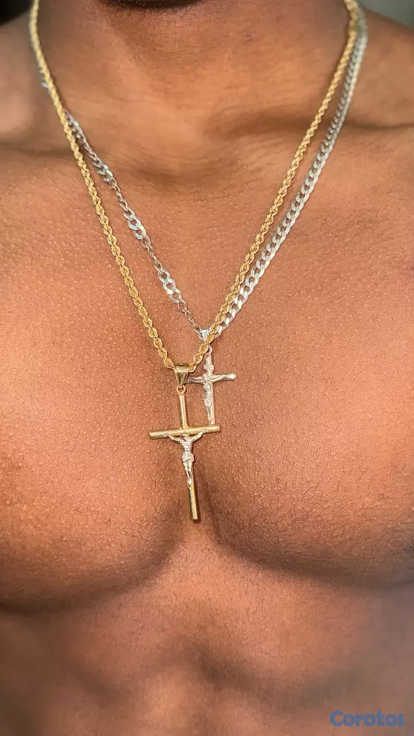 joyas, relojes y accesorios - Cadena de Oro 14k Tejido Soga con Dije de Cruz  4