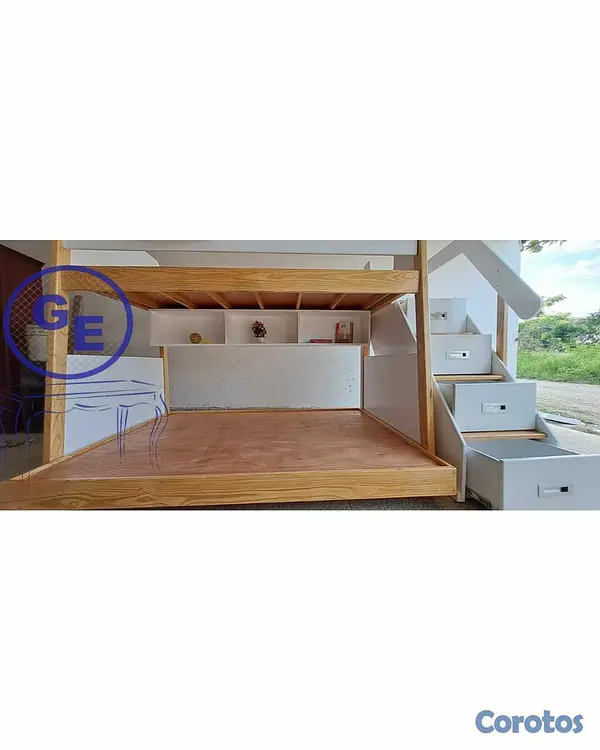 muebles - Camarote en madera para niños con cajones y espaci 4