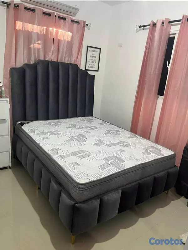 muebles y colchones - cama de cama queen color gris  5