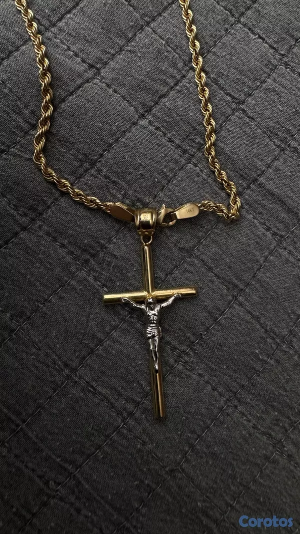 joyas, relojes y accesorios - Cadena de Oro 14k Tejido Soga con Dije de Cruz  6