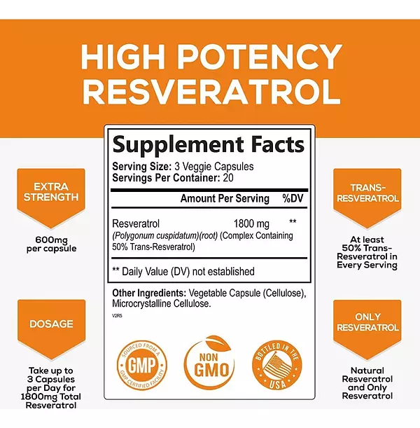 Salud y Equipamiento Médico - Resveratrol 60 Caps 1800mg 2