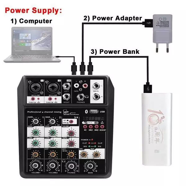 camaras y audio - MEZCLADOR DE AUDIO DE 4 CANALES MIXER USB PORTATIL 4