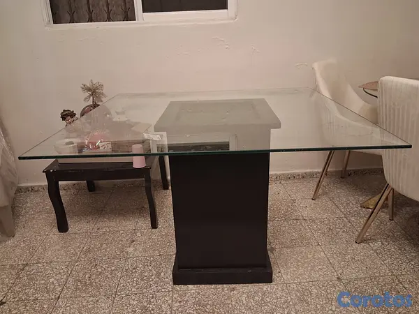 muebles y colchones - Mesa cuadrada de tope de cristal, base de hidrofug 2
