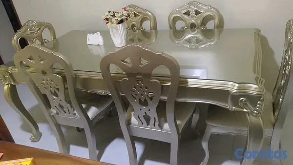 muebles y colchones - Comedor de 6 sillas y repisa en caoba pintada 5
