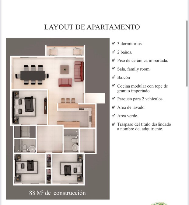 apartamentos - Separe su apartamento de 3 dormitorios ahora con 2 mil dólares, 4 minutos playa 