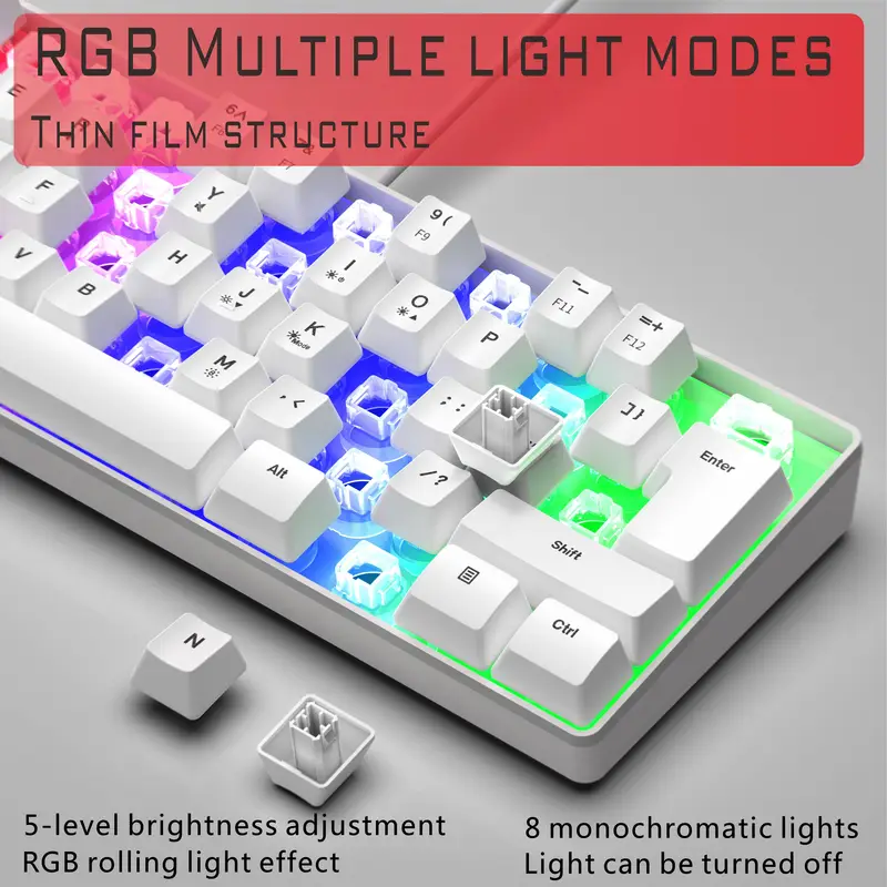 accesorios para electronica - Teclado Luminoso Gamer USB De Juego RGB, Mini 60%  3