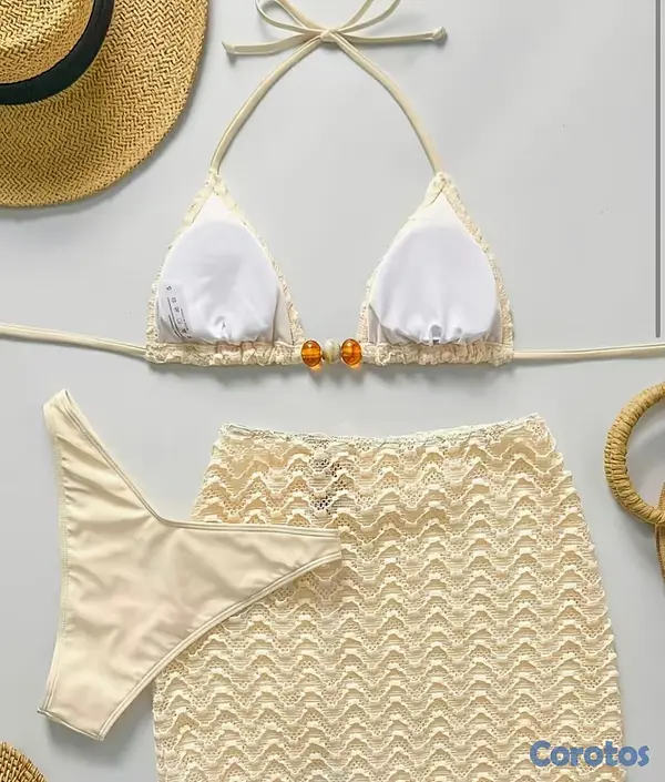 ropa para mujer - Traje de baño de color sólido, sin mangas y de alt 2
