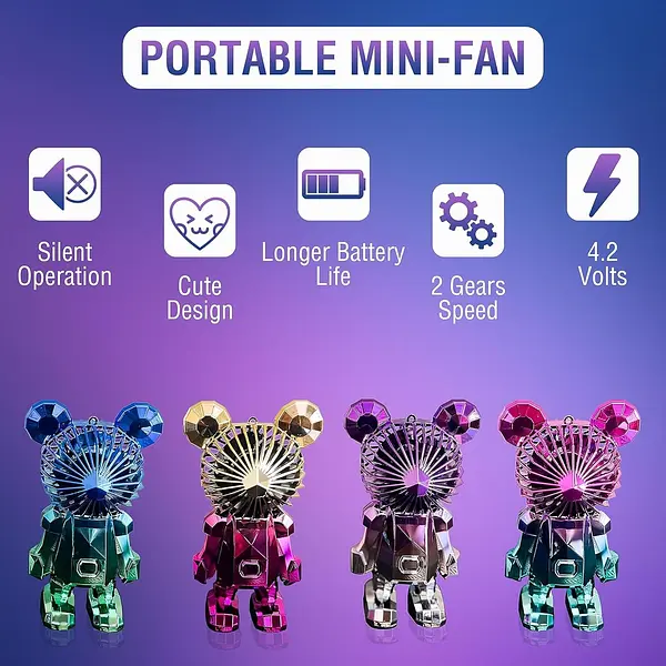accesorios para electronica - Ventilador de escritorio USB portátil de oso colorido recargable 2