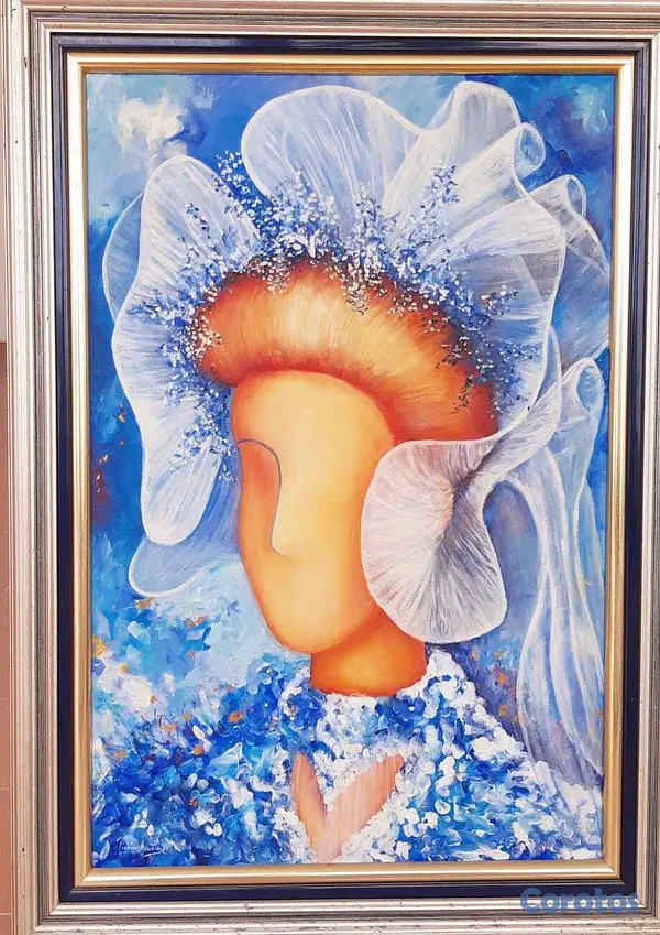 decoración y accesorios - Cuadro con marco Novia azul naranja 