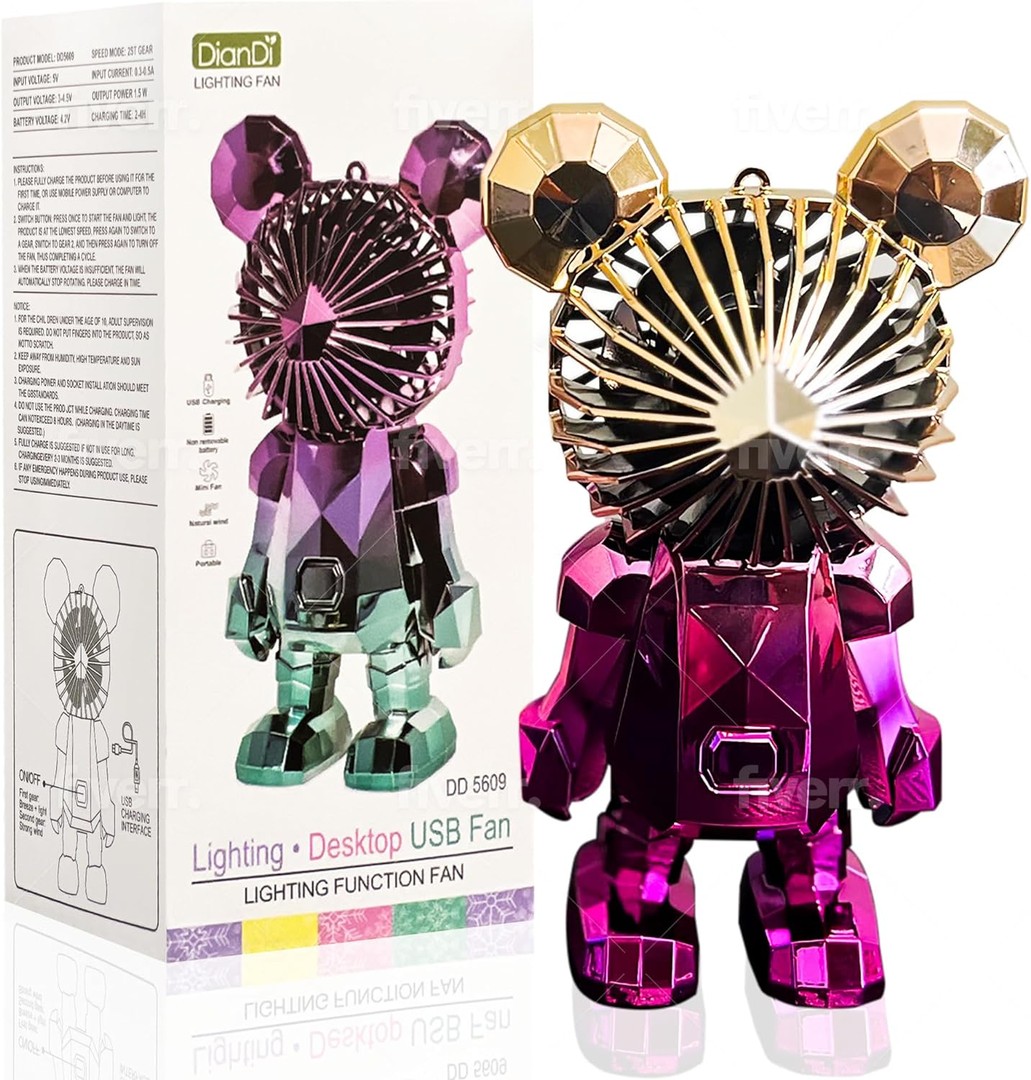 accesorios para electronica - Ventilador de escritorio USB portátil de oso colorido recargable 0