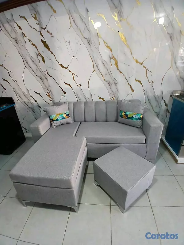 muebles y colchones - Juego de sala Mini L gris claro, gris oscuro. 2