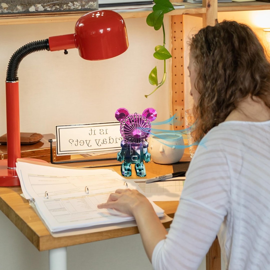 accesorios para electronica - Ventilador de escritorio USB portátil de oso colorido recargable 2
