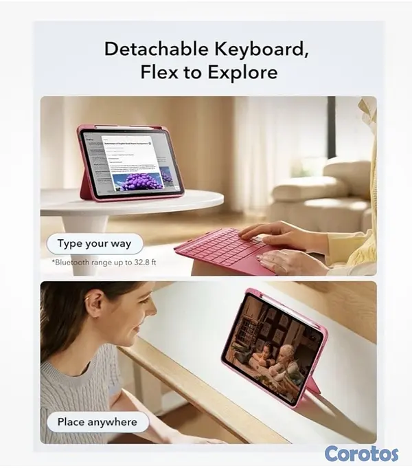 accesorios para electronica - ESR Cover con teclado Rosa para iPad (A16) 11th/10 4