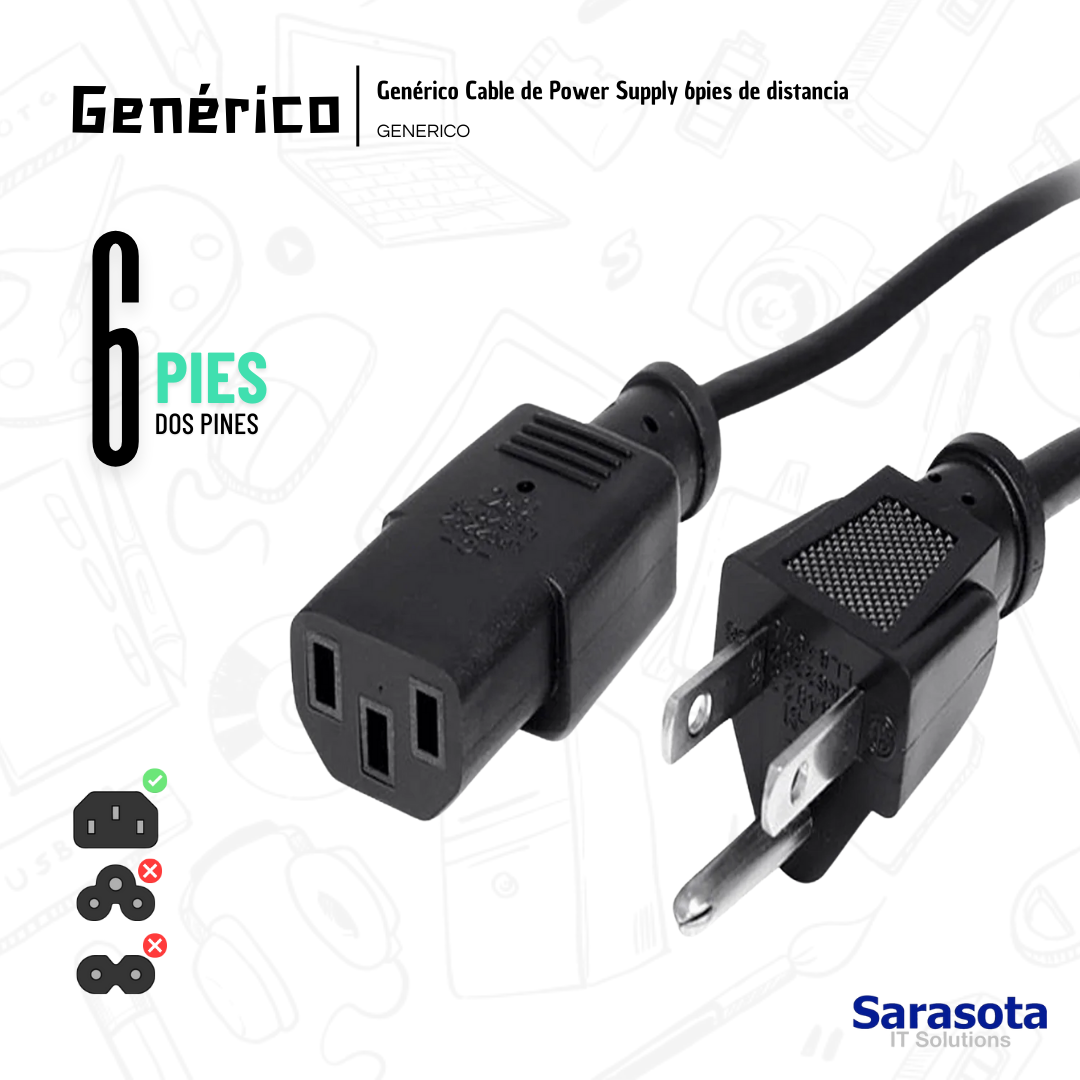 accesorios para electronica - Cable de fuente de 6 pies, 2 pines