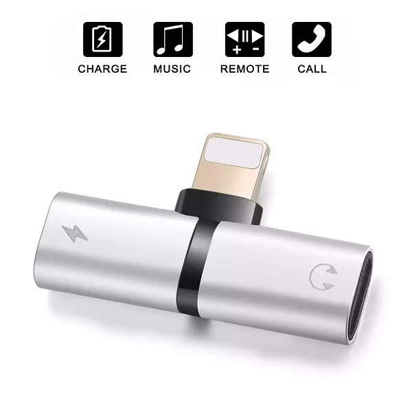 accesorios para electronica - Adaptador Para Audifonos Y Carga Simultanea iPhone 8 9 Y X 12 3