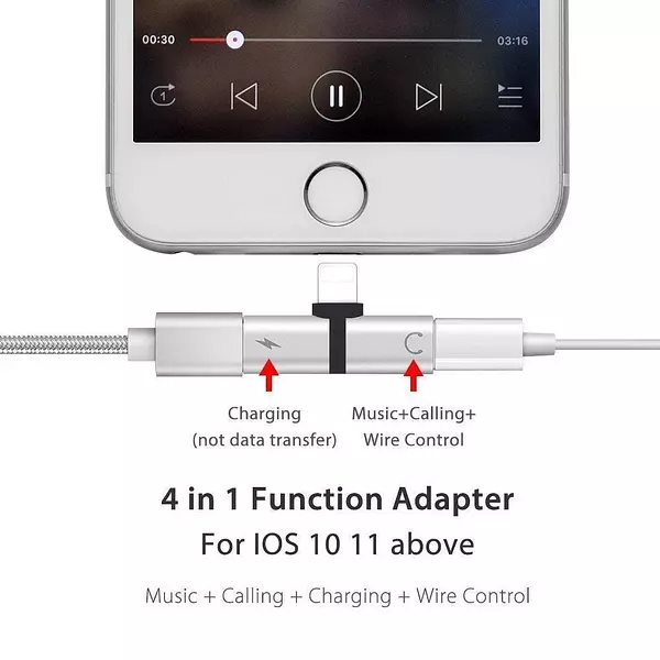 accesorios para electronica - Adaptador Para Audifonos Y Carga Simultanea iPhone 8 9 Y X 12 5
