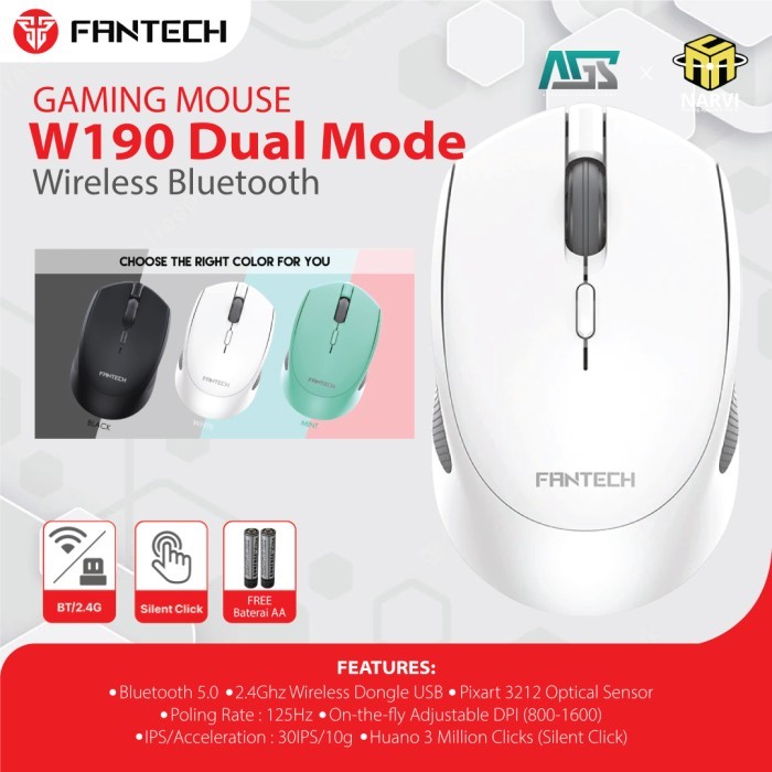 computadoras y laptops - MOUSE Fantech INALAMBRICO (Mod. W190 Bluetooth + 2.4GHz Wireless 0