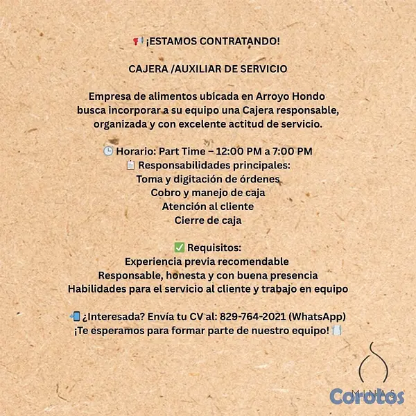 empleos disponibles - Auxiliar de Caja y Servicio 2