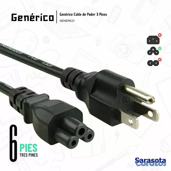 accesorios para electronica - Genérico Cable de Poder 6 pies 3 Pines 2