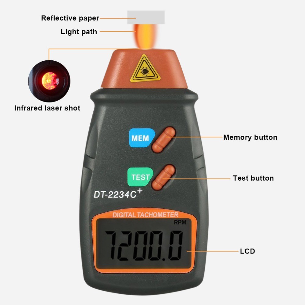 equipos profesionales - Tacometro Laser Digital Medidor de Velocidad LCD Revoluciones RPM 8