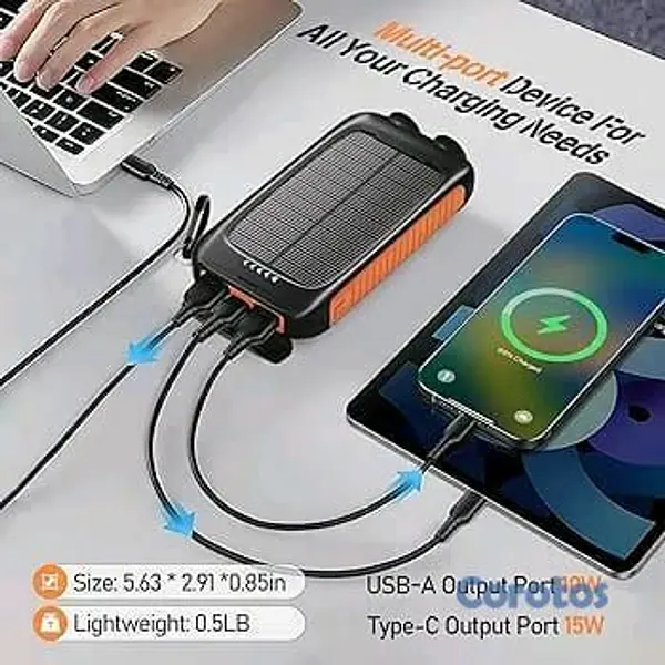 accesorios para electronica - ⚡ Cargador solar portátil 20000 mAh USB-A y USB-C 5V/3A con LED Power Bank 🔋 2