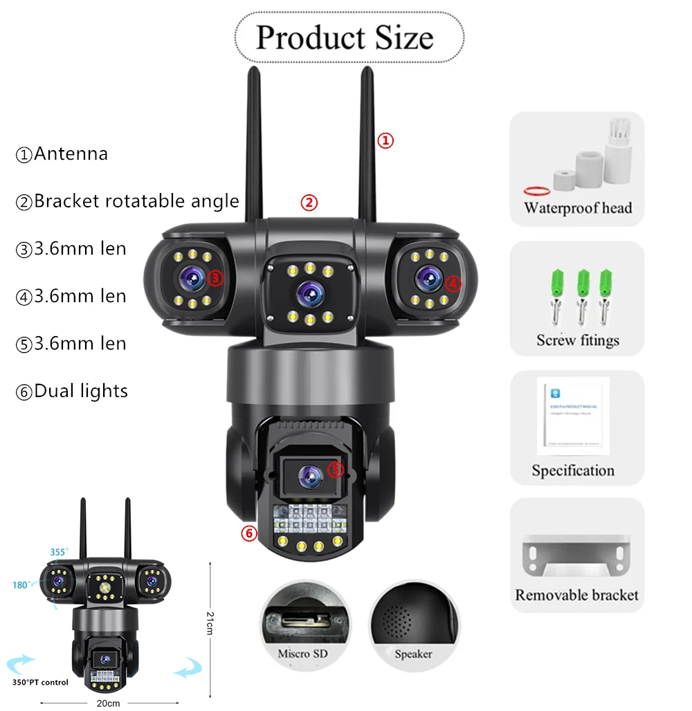 camaras y audio - Cámara de Seguridad WiFi PTZ de 3 Lentes – Visión 