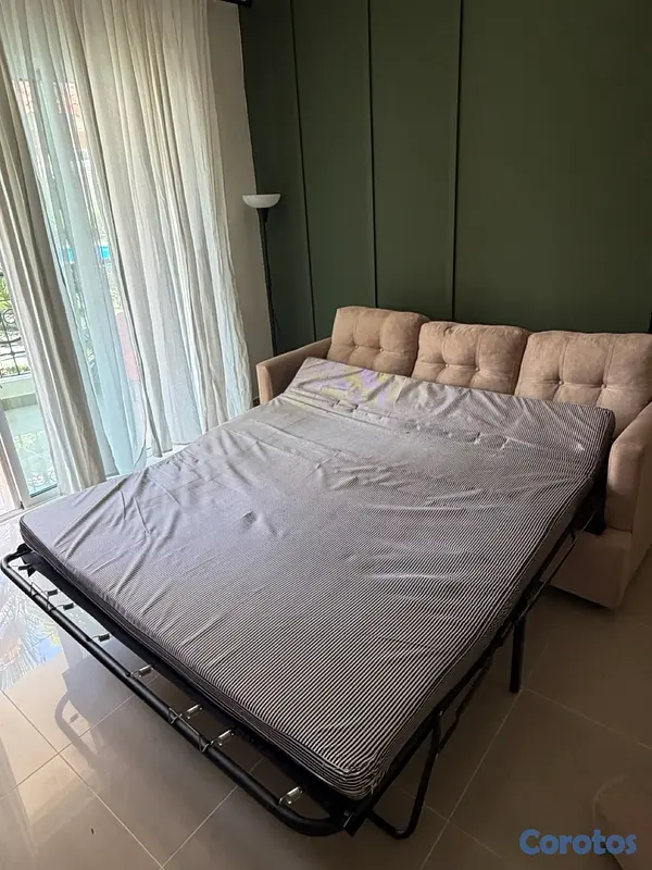 muebles y colchones - VENDO SOFÁ CAMA CREMA DE TRES ESPACIOS CON COLCHON 2