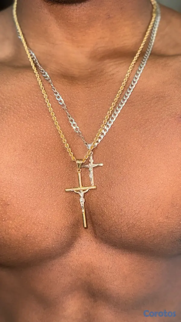 joyas, relojes y accesorios - Collar de Oro 14k Tejido Soga con Dije de Cruz 7